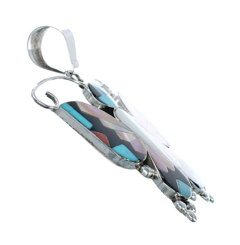 Native American Zuni Multicolor Sterling Silver Butterfly Pendant And Pin NX11696